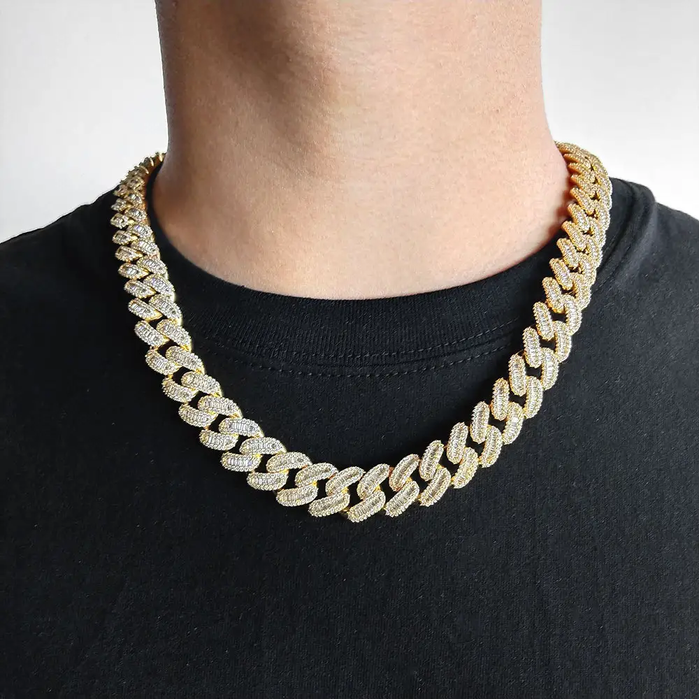 15 мм Смешанное инкрустированное квадратное циркониевое кубинское ожерелье, модное Брендовое мужское золотое ожерелье 18 карат, украшение оптом