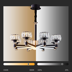 Nordic 6 Brazos Iluminación Lámpara de techo Comedor Hotel 6 Brazo Iluminación Candelabro negro con cristal - Product Image 4