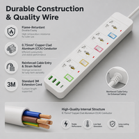 Multiprise modulaire avec cordon réglable, 4 prises universelles, 3 ports USB-C PD à charge rapide, interrupteur, tour d'alimentation pour salle de sport