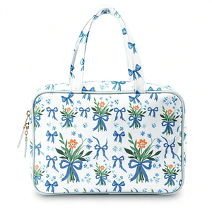 Bolsa de Maquillaje Floral Impermeable, Organizador de Artículos de Aseo de Gran Capacidad para Mujer, Bolsa de Cosméticos de Viaje Portátil de PVC - Product Image 4