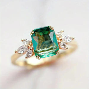 Anillo de Esmeralda A106, Oro Sólido de 18K, Engaste Geométrico con Puntas, Anillos de Compromiso para Mujer con Gemas, Diamantes de Corte Marquesa - Product Image 5