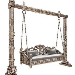 Designer German Silver Look <b>Swing</b> Home Hand Carved Luxury Jhula Indian Traditional Teak Wood Customized Outdoor USA Sale - Product Image 1