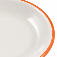Ensemble de 5 assiettes à dîner en mélamine blanches à bordure orange, empilables, incassables, de qualité alimentaire, vente en gros pour restaurants et hôtels