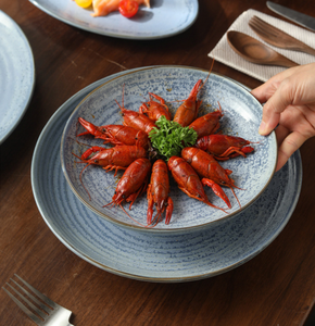 Service de table rétro en céramique bleue émaillée, assiettes à steak et à sushi de plusieurs tailles, bols à soupe, coffret cadeau pour hôtels et mariages, logo personnalisé, vente en gros - Product Image 6