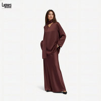 Ensemble Abaya en Satin Modeste pour Femmes Musulmanes, Blouse Col V et Jupe Large, Tenue Formelle Islamique, Robe de Soirée Modeste