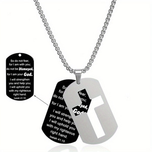 Commercio all'ingrosso in acciaio inox doppio Dog Tag Christian collana di gioielli moda bibbia versi Inspirational ciondolo collana per gli uomini - Product Image 4