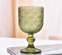 Verre à whisky/vin en verre épais et durable, style vintage, sans plomb, transparent, motif vert, grand gobelet gaufré 350/410 ml