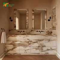 Meuble-lavabo moderne en marbre Calacatta Viola MT STONE pour salle de bain, armoire en bois blanc moderne avec vasque simple et tiroirs