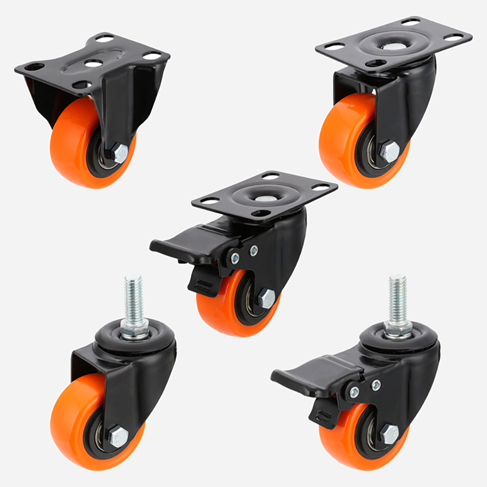 2 Inch Pvc Orange Wheel Casters Swivel Top Plate Threaded Stem Castor Trolley Wheels With Light Duty Furniture Casters Wheel