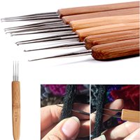 Aiguilles à crocheter pour dreadlocks à une, deux ou trois têtes, pour tressage, 0,5 mm, 0,75 mm, avec manche en bambou