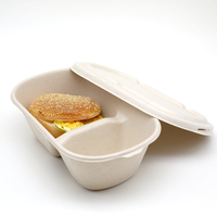 Boîte à lunch jetable en bagasse de canne à sucre à 2 compartiments de 850 ml avec couvercle pour les plats à emporter