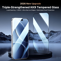 Protection d'écran en verre KUZOOM KK9 pour iPhone 18 Pro 17 Pro, résistance aux chocs 30KG, HD anti-éclats, accessoires en gros