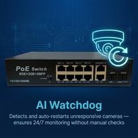 Commutateur PoE AI 8 ports Gigabit 1000 Mbps 8GE+2GE ou +2SFP, protection foudre 6KV, extension 250m, 22 Gbit/s pour caméra IP CCTV
