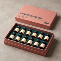Boîte rigide personnalisée en carton gris avec couvercle et base roses pour flacons de peptides, 12 flacons et impression offset sur éponge, modèle artisanal 127