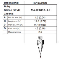 Stylet de sonde CNC de précision 19,5 mm 1,0 mm sphère en rubis tige en acier inoxydable M4 pour le positionnement 3D CMM pour la qualité des micro-pièces