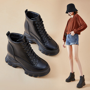 Gizli topuk yüksek üst ayakkabı platformu ile eğlence Martin çizmeler kadınlar yeni sonbahar ve kış polar astarlı pamuk çizmeler deri - Product Image 4