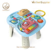 Table d'activités multifonction 3-en-1 en plastique pour bébé : trotteur musical, puzzle d'apprentissage précoce et jouets à tirer