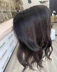 Perruques en cheveux humains super longues ondulées sans colle avec <span class=keywords><strong>frange</strong></span> 5x5 HD Lace pour femmes noires, couleur brun chocolat foncé, perruques Lace dégradées - Product Image 4