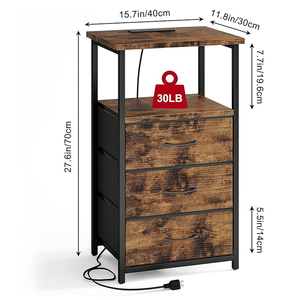 Household Nightstand 40*30*70cm 3 Drawers <strong>Antique</strong> Wood Color Black Non-woven With Socket - Product Image 4