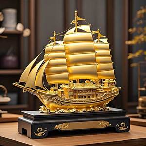 Adorno de escritorio con forma de barco chapado en oro Feng Shui, decoración artística de plástico para oficina, hogar, Año Nuevo Chino - Product Image 2
