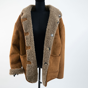 Manteau <span class=keywords><strong>trench</strong></span> en faux daim Mode de plein air Loisirs Vêtement chaud épaissi Manteau en faux daim pour femmes - Product Image 1