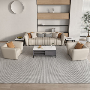 Sofá de Oficina de Cuero, Silla <span class=keywords><strong>Bosss</strong></span>, Estilo Italiano Minimalista Moderno, de Lujo Ligero, Color Crema, Conjunto de Recepción, Estilo Teclado de Piano, Líneas Rectas - Product Image 1