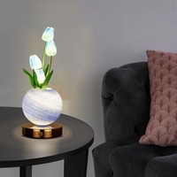 Veilleuse LED Tulipe Planète en Verre, Lumière d'Ambiance pour Chambre à Coucher, Ornement Décoratif en Forme de Bouquet Simulé