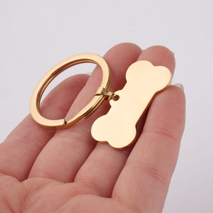 Popular <b>Pet</b> Dog Pendant Keychain Gold Plated Custom Engraved <b>Blank</b> Bone Shape Pendant Stainless Steel Keychain - Product Image 2