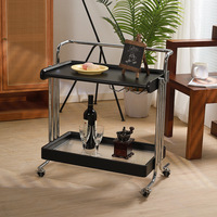 Carrito de Almacenamiento Estilo Wabi-Sabi, Mesa Auxiliar Móvil, Mesa de Centro de Madera Maciza para Sala de Estar, Carrito de Comida Retro, Mesa de Café