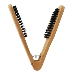 Toptan sıcak masaj saç tokası tarak özel logo V şekli ahşap saç tarağı uzun saplı düzleştirici saç tarak