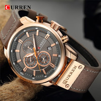 CURREN 8291 Lederuhren Herren Marke Wasserdichte Chronograph Quarzuhr