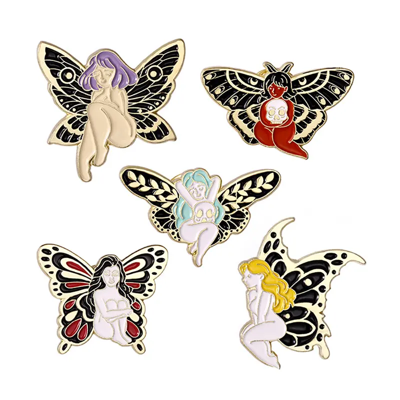 Vente en gros de broche transfrontalière en alliage animal exquise dessin animé papillon noir fille modèle badge de peinture de cuisson