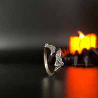 925 argent Sterling unisexe démon chauve-souris aile anneau ouvert charmant vert Zircon Halloween Vampire crâne griffe bande cadeau bijoux