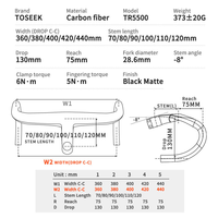 TOSEEK Stang Sepeda Road Bike Serat Karbon Aero Ringan Terintegrasi Panjang Batang Stang 70/120mm Lebar Stang 360/440mm OEM