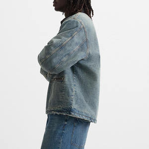 Giacca di <span class=keywords><strong>Jeans</strong></span> Personalizzata con Logo a Contrasto, Giacca in Denim Casual Pesante in Cotone, Vestibilità Comoda per <span class=keywords><strong>Uomo</strong></span> - Product Image 2