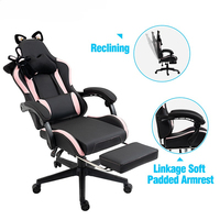 Vente en gros Chaise de jeu noire rose mignonne avec oreilles de chat Chaise d'ordinateur ergonomique avec repose-pieds Chaise de jeu PC inclinable pour fille