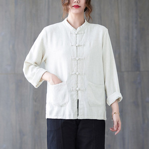 M-2XL été nouveau coton et chanvre chinois col debout bouton Tang costume haut Tai Chi costume <span class=keywords><strong>Zen</strong></span> costume thé chemise - Product Image 1