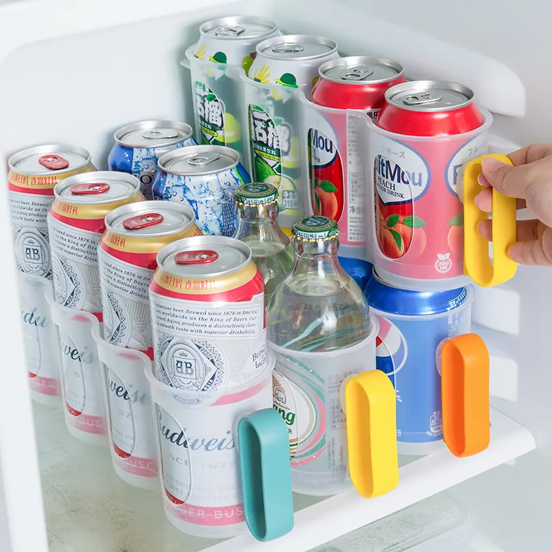 Kitchen fridge organizer beverage holder cola beer soda can refrigerator storage box rack plastic drink organizer with handle