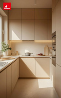 Armoires de cuisine murales suspendues modulaires minimalistes en mélamine sur mesure Alland avec évier et robinet en résine de verre