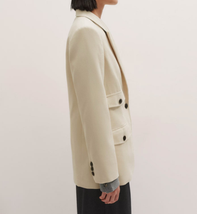 Blazer de pana color crema para mujer, manga larga, cuello con muescas, un solo botón, largo regular, color sólido, tejido de punto, para todas las estaciones - Product Image 3