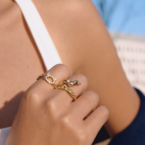 Animal Shape Gold Plated Zircon <b>Cat</b> And Dog <b>Ring</b> Unisex Jewelry Gift - Product Image 2