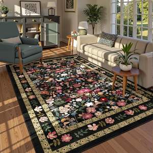 Tapis rectangulaire en velours cristal à motifs floraux, antidérapant, en fibre de polyester, pour la décoration de la maison et du salon - Product Image 5