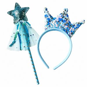 <b>Birthday</b> Party Favors Girls Glitter Sequin Princess Crown Headband and Star Wand Sets Kids Fairy <b>Accessories</b> Kits - Product Image 4