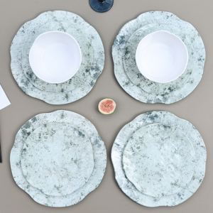 <span class=keywords><strong>Vaisselle</strong></span> en <span class=keywords><strong>mélamine</strong></span> à motif marbré, service de 12 pièces, assiettes <span class=keywords><strong>et</strong></span> bols irréguliers à bord festonné - Product Image 1