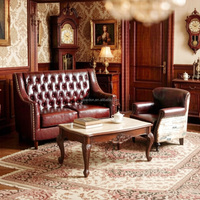 Canapé Chesterfield deux places en cuir microfibre sur mesure, dossier haut, pieds en bois massif, design moderne pour appartement et hôtel