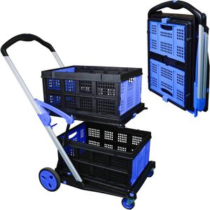 Chariot de magasinage avec 2 caisses de rangement, chariot d'épicerie pliable multi-usage à deux niveaux chariot utilitaire robuste chariot pliant - Product Image 1