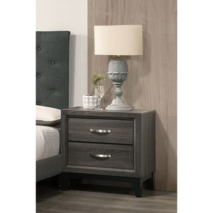 Rustic Grey <b>Oak</b> Nightstand 2 <b>Drawers</b> Solid Wood <b>Bedside</b> Table Storage <b>Drawer</b> Unit - Product Image 1
