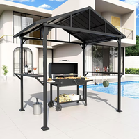 Gazebo de jardin 6x8 pieds en acier galvanisé avec étagères de rangement double face, abri pour barbecue extérieur pour cour et patio