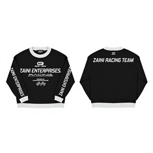 Sudadera con Capucha Extra Grande de Punto Premium, 400 Gramos, Negro y Blanco, Ribete Acanalado, Logotipo Personalizado con Impresión Puff, Otoño, Unisex - Product Image 1