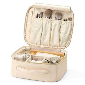 Purple Portable Leather Travel Cosmetic <b>Bag</b> <b>with</b> Adjustable Dividers for <b>Makeup</b> <b>Brushes</b> Girl Friend Gift - Product Image 2